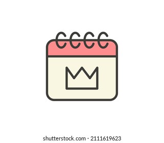 Kalenderflachsymbol. Leuchtende Zeichen für Design-Logo, Visitenkarte usw. Einmaliges, qualitativ hochwertiges Umrisssymbol für Webdesign oder mobile App. Marketing-Rahmenbild-Piktogramm.