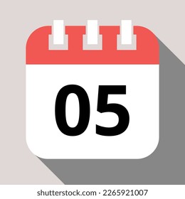 Calendar flat icon with vector shadow, agenda with important day marking day 05.