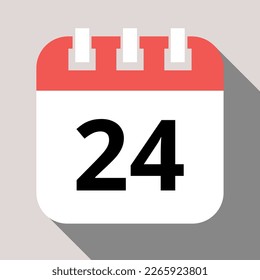 Calendar flat icon with vector shadow, agenda with important day marking day 24.