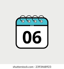 Calendar flat icon for websites, blogs and graphic resources. Calendar vector illustration with specific day marked, day 06.