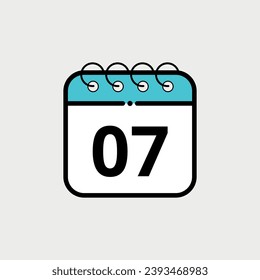 Calendar flat icon for websites, blogs and graphic resources. Calendar vector illustration with specific day marked, day 07.