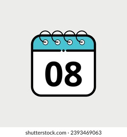 Calendar flat icon for websites, blogs and graphic resources. Calendar vector illustration with specific day marked, day 08.