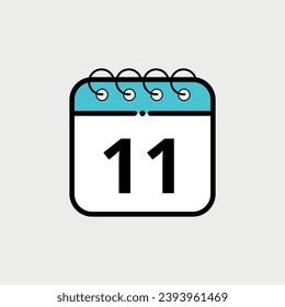 Calendar flat icon for websites, blogs and graphic resources. Calendar vector illustration with specific day marked, day 11.
