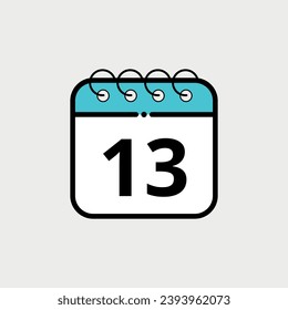 Calendar flat icon for websites, blogs and graphic resources. Calendar vector illustration with specific day marked, day 13.