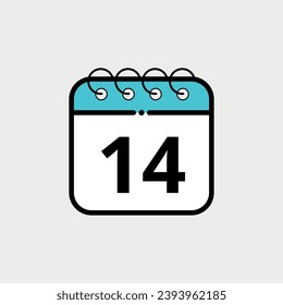 Calendar flat icon for websites, blogs and graphic resources. Calendar vector illustration with specific day marked, day 14.