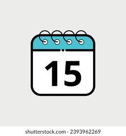 Calendar flat icon for websites, blogs and graphic resources. Calendar vector illustration with specific day marked, day 15.