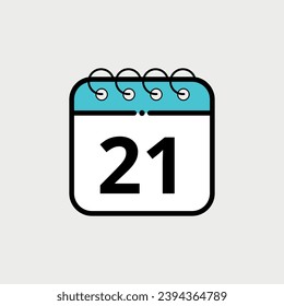 Calendar flat icon for websites, blogs and graphic resources. Calendar vector illustration with specific day marked, day 21.