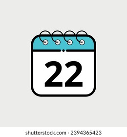 Calendar flat icon for websites, blogs and graphic resources. Calendar vector illustration with specific day marked, day 22.