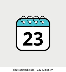 Calendar flat icon for websites, blogs and graphic resources. Calendar vector illustration with specific day marked, day 23.