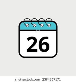 Calendar flat icon for websites, blogs and graphic resources. Calendar vector illustration with specific day marked, day 26.