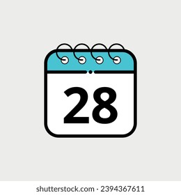 Calendar flat icon for websites, blogs and graphic resources. Calendar vector illustration with specific day marked, day 28.