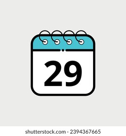 Icono plano del calendario para sitios web, blogs y recursos gráficos. Ilustración vectorial del calendario con el día específico marcado, día 29.