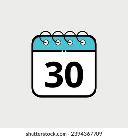 Calendar flat icon for websites, blogs and graphic resources. Calendar vector illustration with specific day marked, day 30.