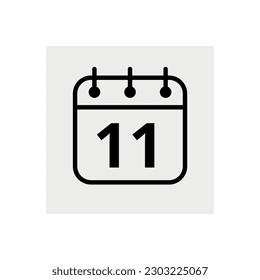 Calendar flat icon for websites and graphic resources. Vector illustration of calendar marking day 11.