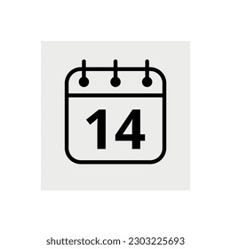 Calendar flat icon for websites and graphic resources. Vector illustration of calendar marking day 14.