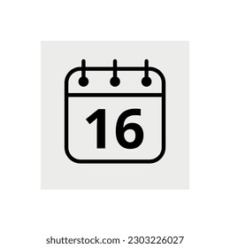 Icono plano del calendario para sitios web y recursos gráficos. Ilustración vectorial del día 16 del marcado del calendario.