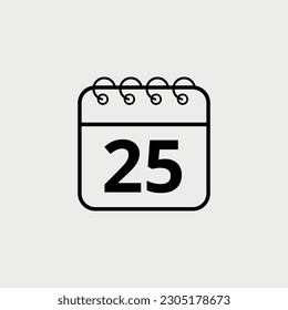 Kalender flach Symbol für Websites und grafische Ressourcen. Wichtiges Datum. Vektorgrafik des Kalenders mit dem spezifischen Tag 25.