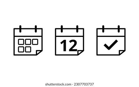 Calendar flat icons in different formats. Vector illustration of specific day calendar icon marked day 12.