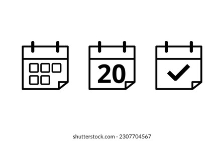 Kalender-Flachsymbole in verschiedenen Formaten. Vektorgrafik eines bestimmten Tagkalenders mit der Bezeichnung Tag 20.