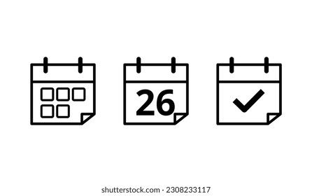 Calendar flat icons in different formats. Vector illustration of specific day calendar icon marked day 26.