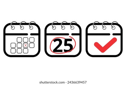 Calendar flat icons in different formats for websites, blogs and graphic resources. Vector illustration of calendar marking specific day 25.