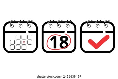 Calendar flat icons in different formats for websites, blogs and graphic resources. Vector illustration of calendar marking specific day 18.