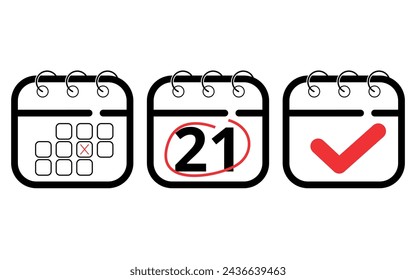 Kalender-flache Symbole in verschiedenen Formaten für Websites, Blogs und grafische Ressourcen. Vektorgrafik der Kalendermarkierung für den Tag 21.