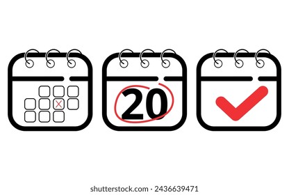 Iconos planos de calendario en diferentes formatos para sitios web, blogs y recursos gráficos. Ilustración vectorial del calendario que marca el día específico 20.