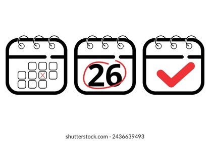 Calendar flat icons in different formats for websites, blogs and graphic resources. Vector illustration of calendar marking specific day 26.