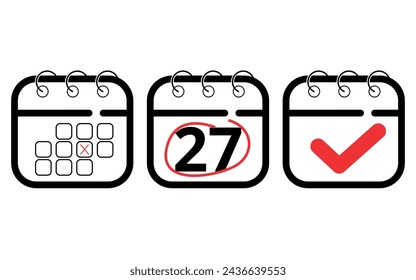 Calendar flat icons in different formats for websites, blogs and graphic resources. Vector illustration of calendar marking specific day 27.