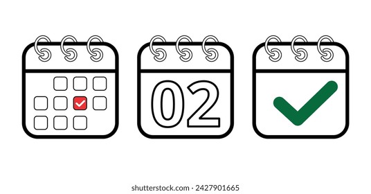 Calendar flat icons in different models, vector illustration of calendar icon with specific day marked, day 02. Design for websites, blogs and graphic resources.