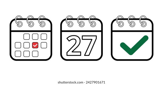 Calendar flat icons in different models, vector illustration of calendar icon with specific day marked, day 27. Design for websites, blogs and graphic resources.