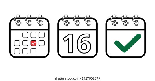 Calendar flat icons in different models, vector illustration of calendar icon with specific day marked, day 16. Design for websites, blogs and graphic resources.