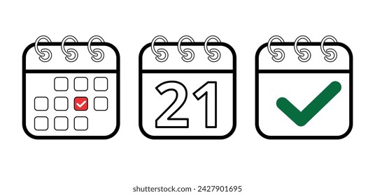 Calendar flat icons in different models, vector illustration of calendar icon with specific day marked, day 21. Design for websites, blogs and graphic resources.