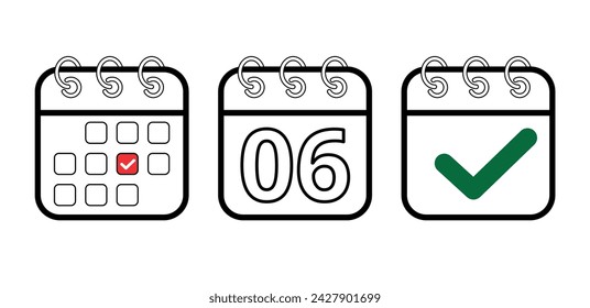 Calendar flat icons in different models, vector illustration of calendar icon with specific day marked, day 06. Design for websites, blogs and graphic resources.