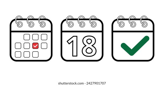 Calendar flat icons in different models, vector illustration of calendar icon with specific day marked, day 18. Design for websites, blogs and graphic resources.
