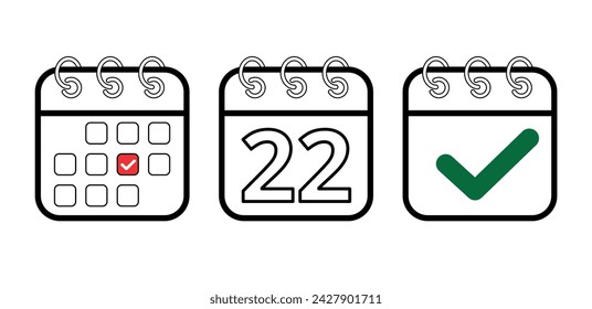 Calendar flat icons in different models, vector illustration of calendar icon with specific day marked, day 22. Design for websites, blogs and graphic resources.