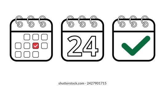 Calendar flat icons in different models, vector illustration of calendar icon with specific day marked, day 24. Design for websites, blogs and graphic resources.