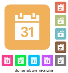 Calendar flat icons on rounded square vivid color backgrounds.