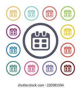 calendar flat icons set. Open round colorful buttons. Vector 