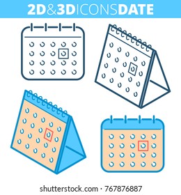The calendar. Flat and isometric 3d outline icon set. The year, month, day, time and date reminder concept line pictograms. Vector linear infographic element for web design, social media, presentation