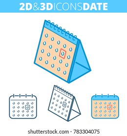 The calendar. Flat and isometric 3d outline icon set. The year, month, day, time and date reminder concept line pictograms. Vector linear infographic element for web design, social media, presentation