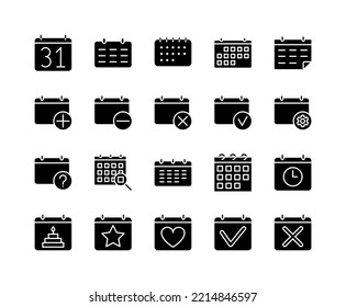 Calendar flat line icons set. Symbols contain holiday, important day, Time management, Meeting Deadlines. Simple flat vector illustration for web site or mobile app.