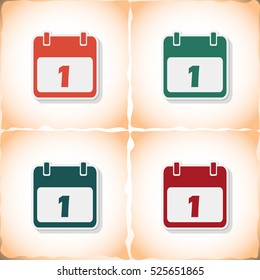 Calendar. Flat sticker with shadow on old paper. Vector illustration