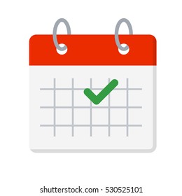Calendar flat vector icon. Check mark or tick symbol