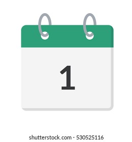 Calendar flat vector icon. Day one.