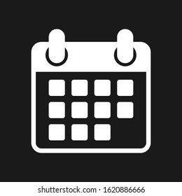 Calendar flat vector illustration on black background. Agenda, plan symbol. Time planning icon.