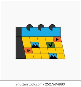 Calendar in flat vector illustration symbolizing schedule management, planning, and event organization, isolated on white background.