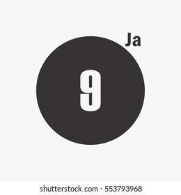 calendar flipping date number time day month January simple round concept flat vector illustration application app logo icon