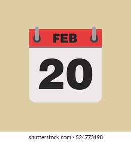 calendar flipping date time day month February simple flat vector illustration application app logo icon